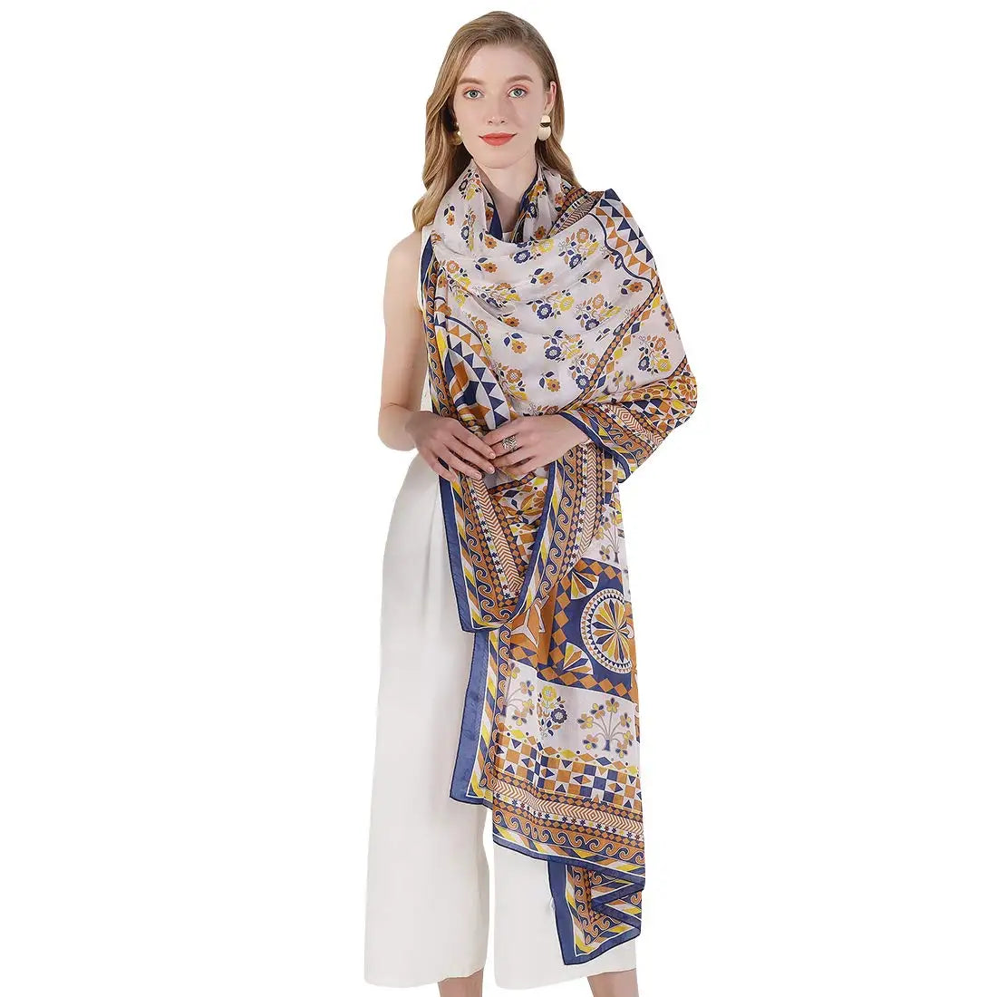 Wholesale 100% Pure Silk Printed Long Shawl Scarf Foulard for Women Spring Muslim Head Cover
