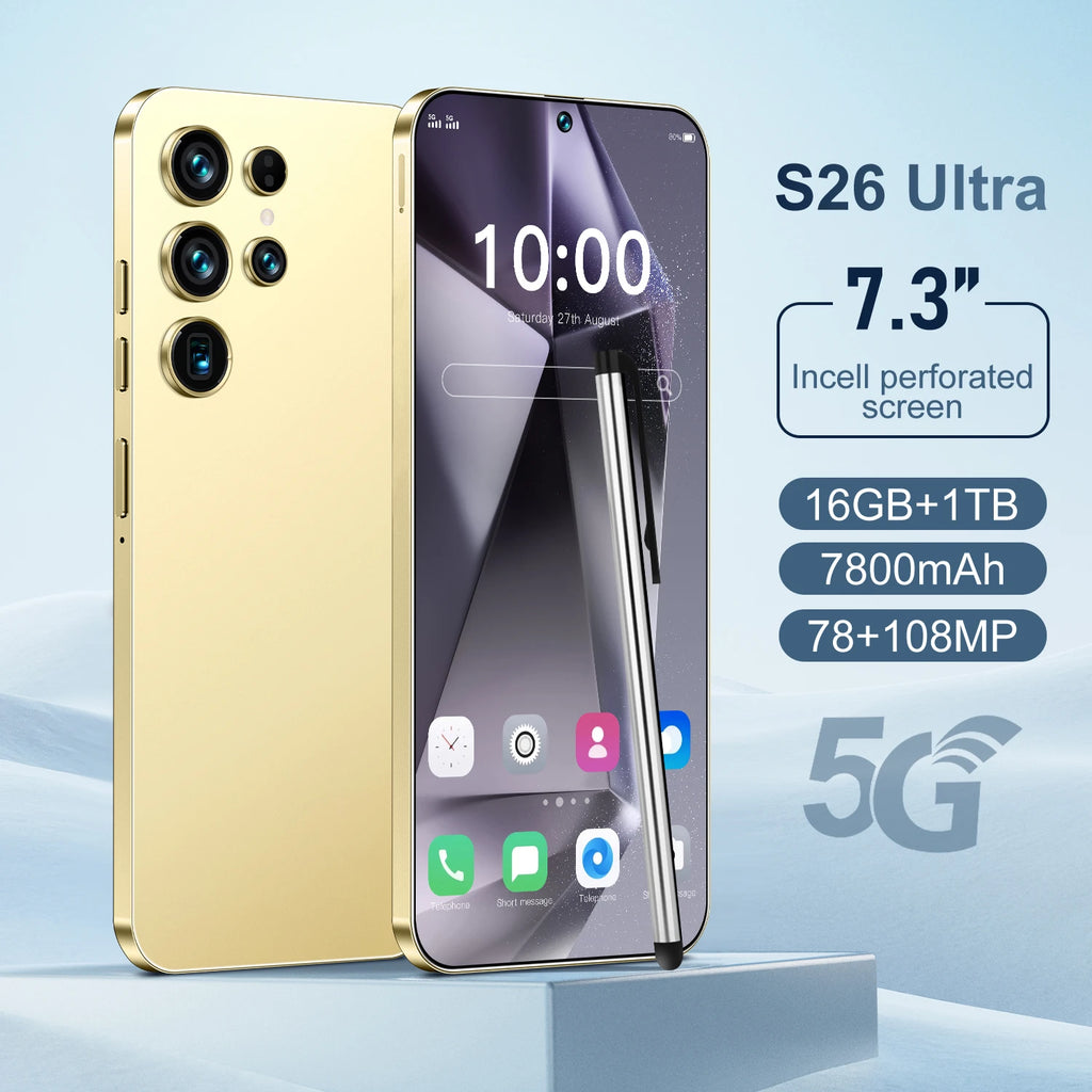 Unlocked S26 ULTRA 5G Mobile Phone 7.3 Inch Screen 108MP Camera 7800mAh Battery Dual Sim 1TB ROM Smart Features - Tidesmit