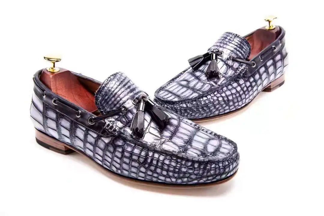 Top Grade Alligator Office Loafers Shoes Men Goodyear Tassel Moccasin Casual Shoes Mens Genuine Crocodile Leather Men's Shoes