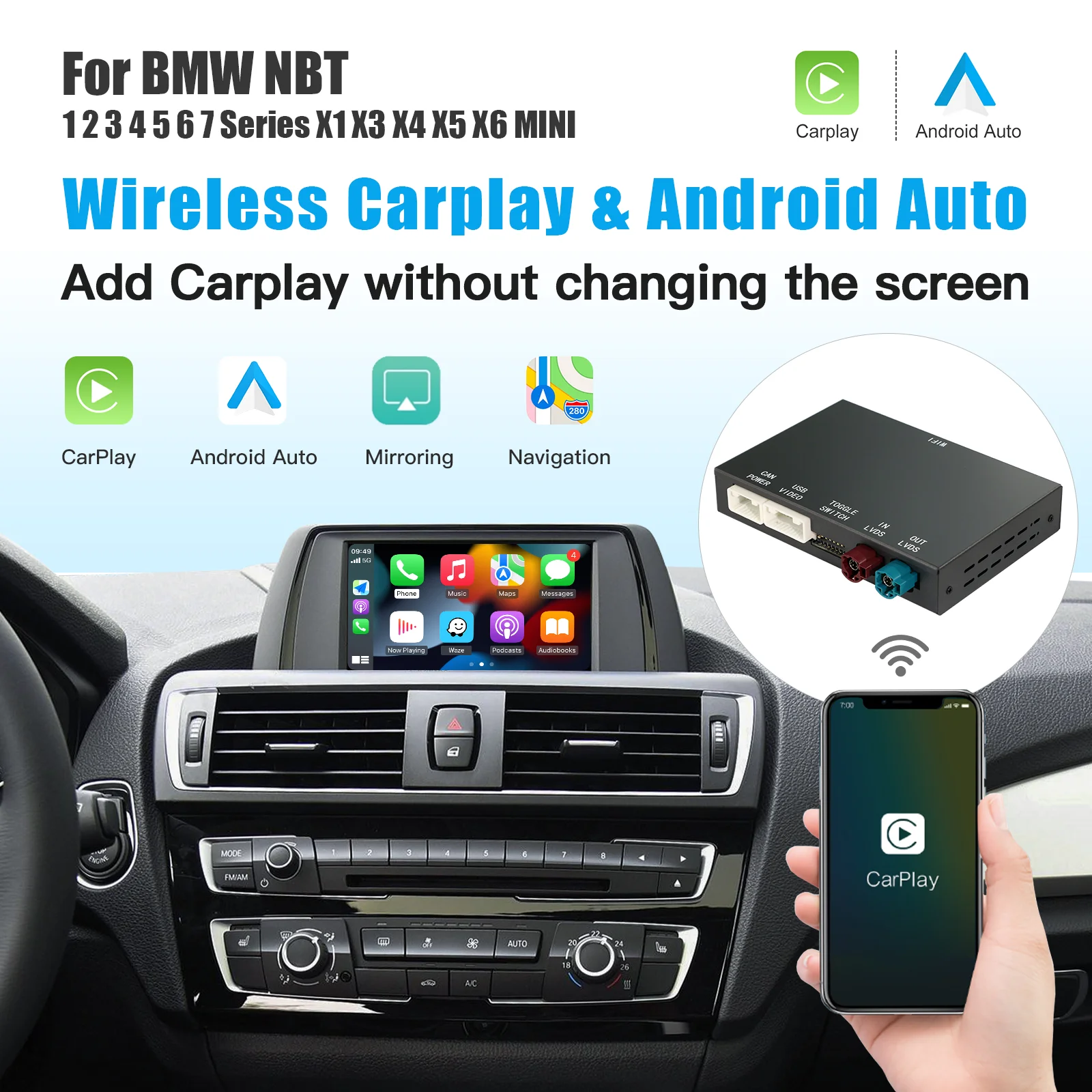 Wireless Apple CarPlay Android Auto Box for BMW NBT CIC System F10 F20 F30 F15 F25 E60 E90 1 3 4 5 6 7 Series X1 X3 X4 X5 X6 My Store
