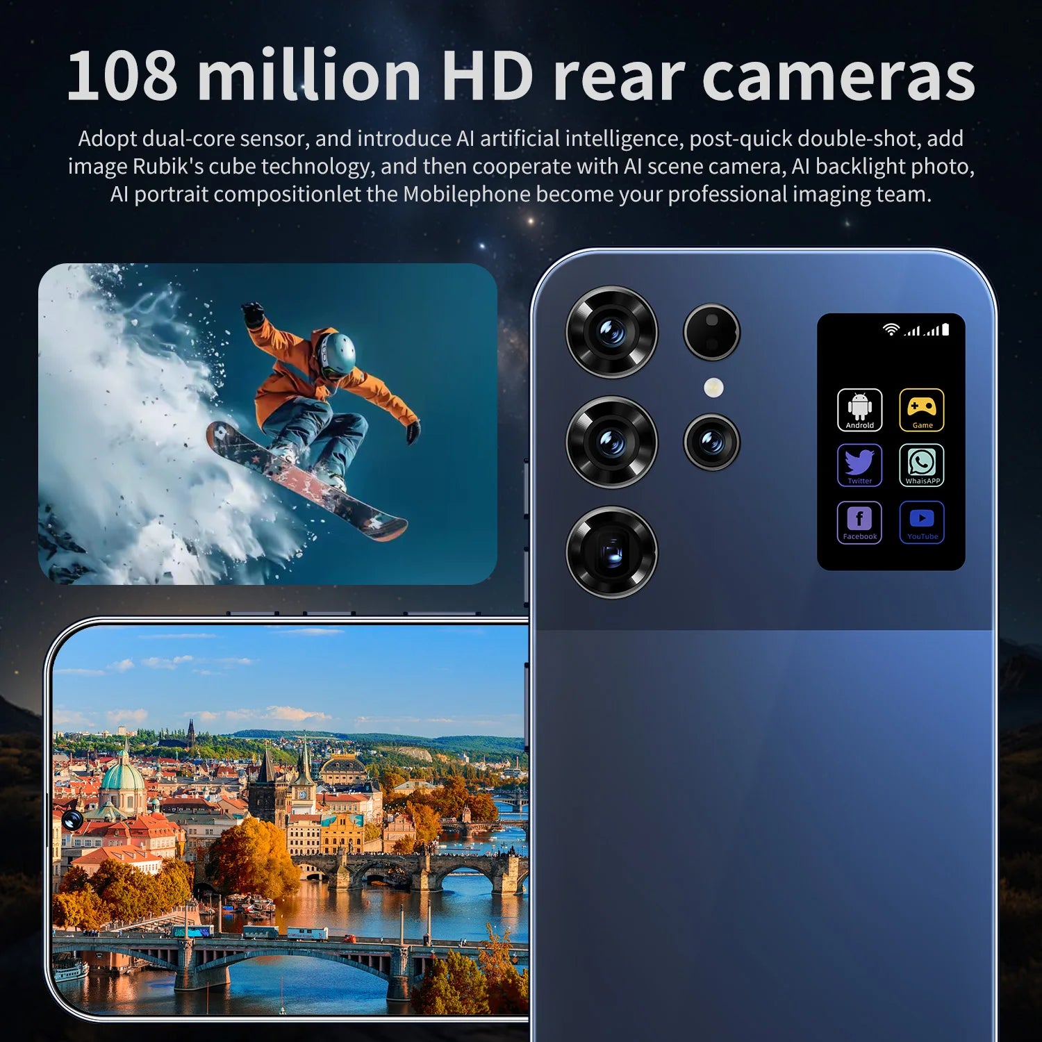 S26 Ultra Android 14 5G smartphone with 7.3 inch HD screen 16GB RAM 1TB storage and 108MP camera, gallery view 9