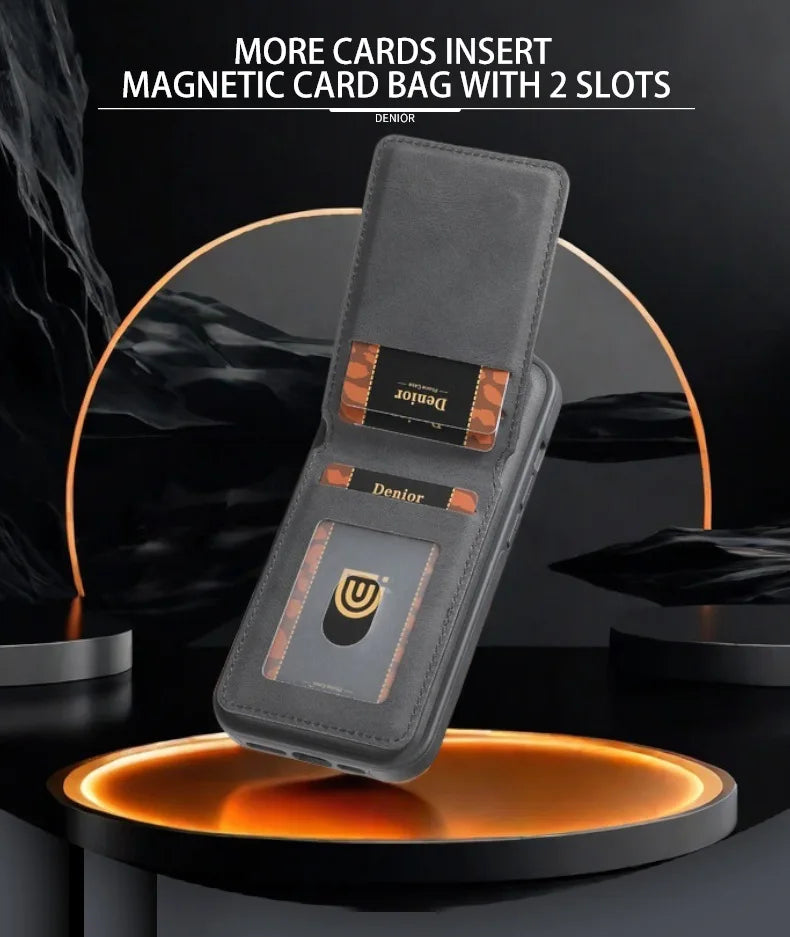 Denior | Magnetic Wallet Card Holder(5Cards) Wireless Charging Phone Case | for iPhone 16 15 14 13 12 Pro Max Plus Tidesmit