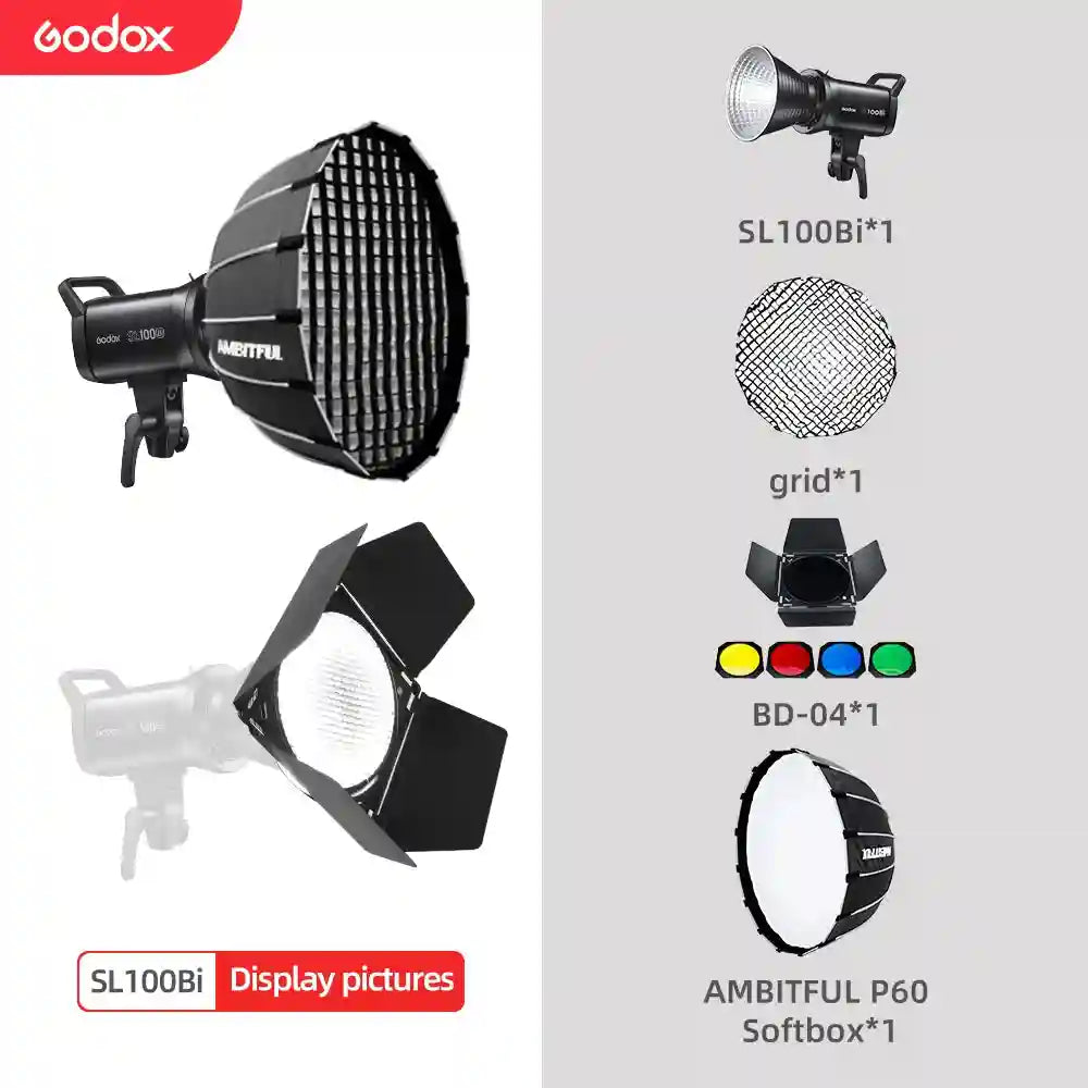 Godox SL100Bi Bi-Color LED Video Light - 100W Bowens Mount Studio Kit Kit 12 Tidesmit