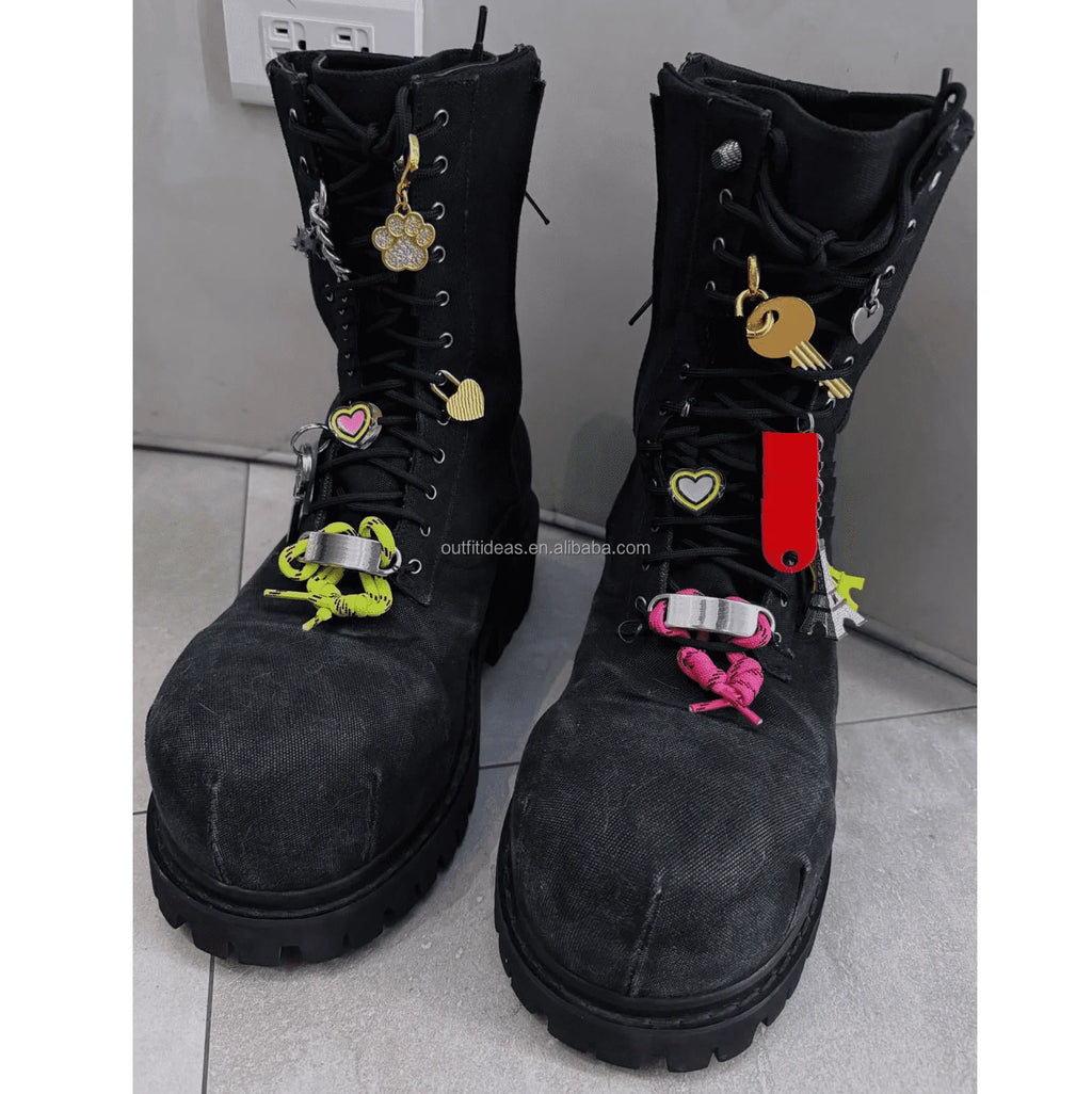 HYPEBEAST Extra Round Toe Distressed Lug Hypebeast Style Men Trendy Shoes Safety Boots Hype Men Charms Hummer Lace-up Bootie