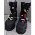 HYPEBEAST Extra Round Toe Distressed Lug Hypebeast Style Men Trendy Shoes Safety Boots Hype Men Charms Hummer Lace-up Bootie