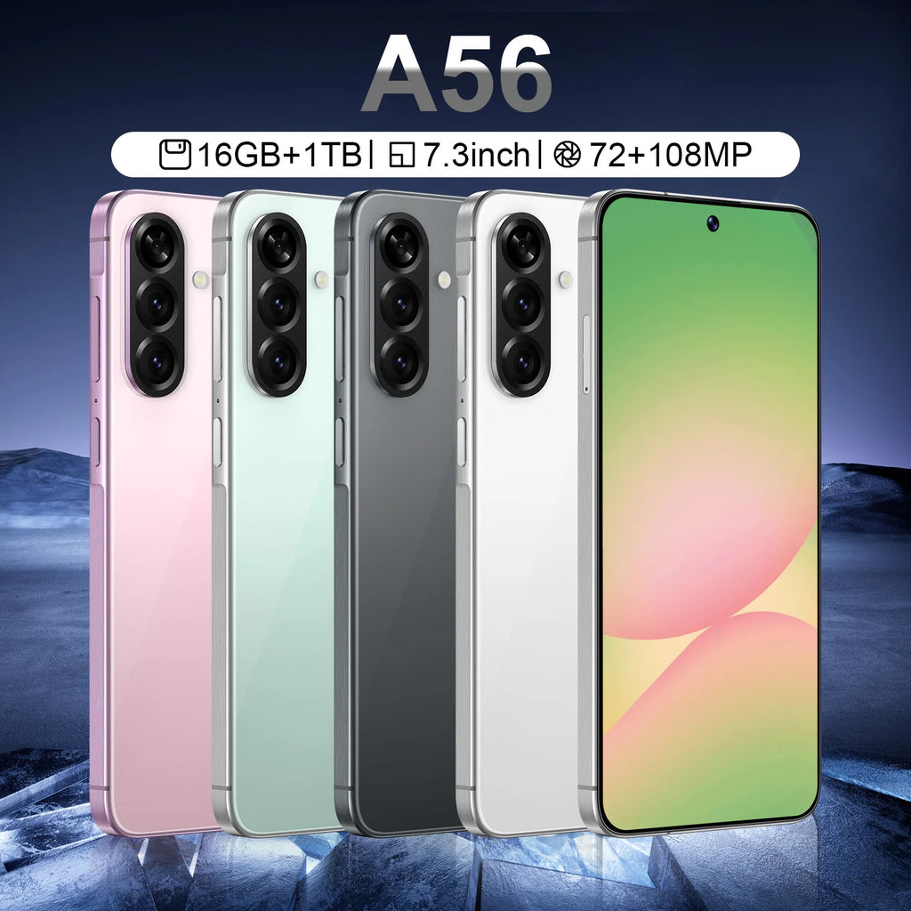 Close-up of Tidesmit A56 5G smartphone showcasing sleek metallic frame, tactile side buttons, and charging port.