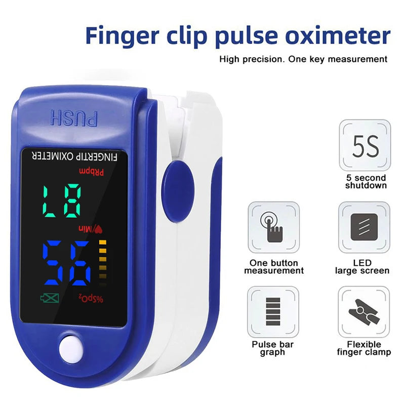 Fingertip Pulse Oximeter SpO2 Monitor Oxygen Saturation Monitor Pulse Rate Measuring Gauge Device Heart rate monitor