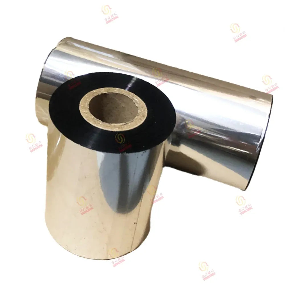 Black resin wax thermal transfer ribbon roll with silver metallic backing