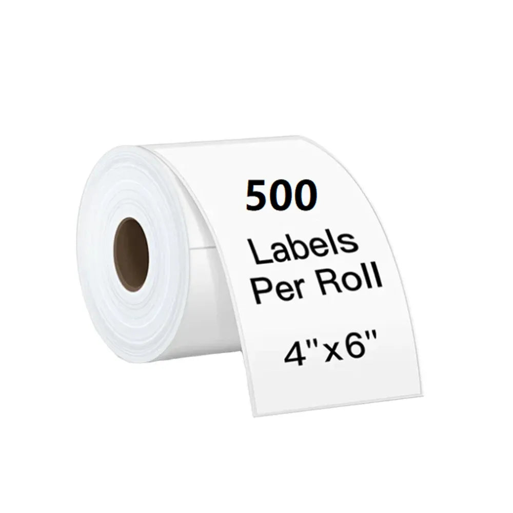 White glossy heat transfer label roll, 4 x 6 in, 500 labels per roll