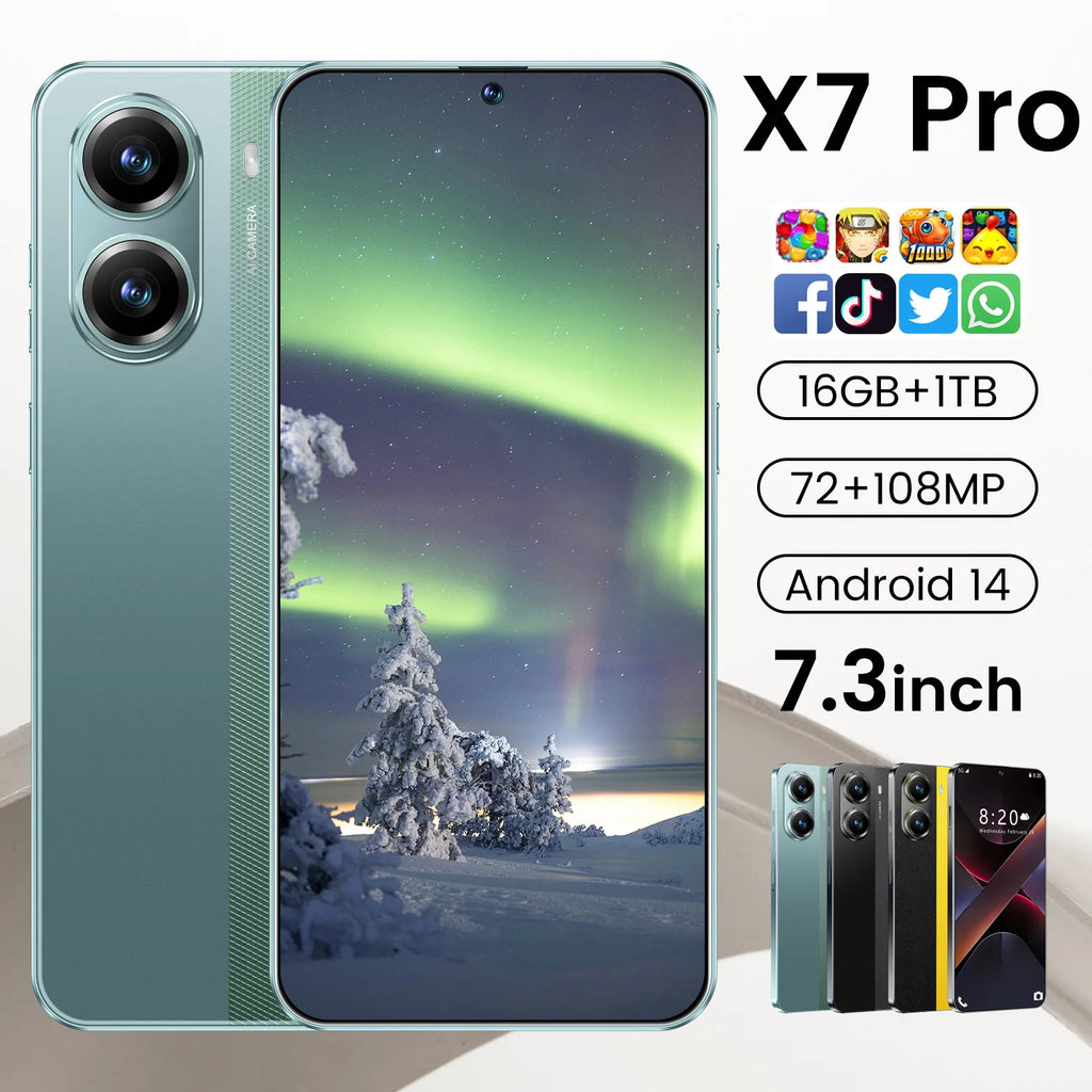 Real High Quality Mobile Phone X7 Pro 5G Smartphone Global 5G Android 14 7.3 Inch Big Screen 16+1TB X7 Pro Smart Phone Cellphone - Tidesmit