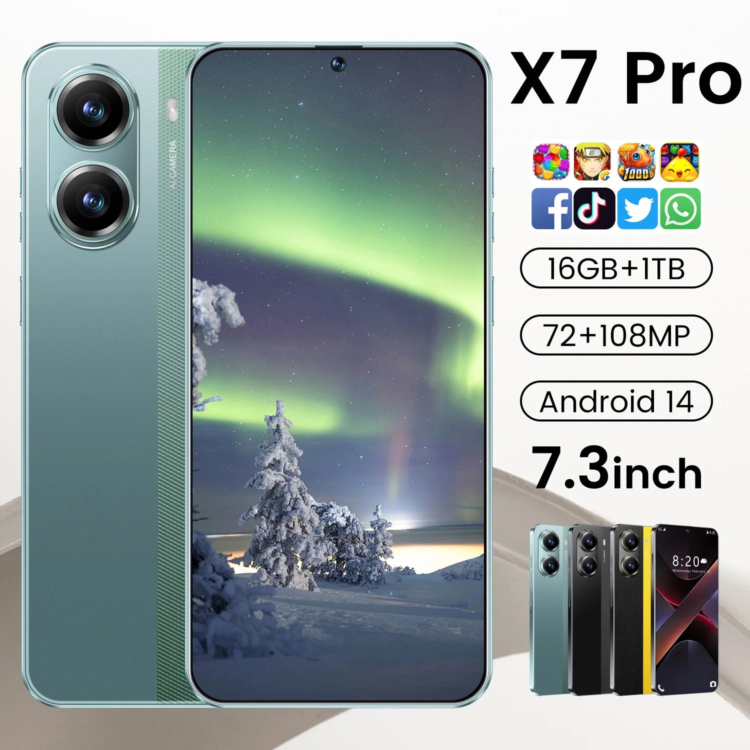 Real High Quality Mobile Phone X7 Pro 5G Smartphone Global 5G Android 14 7.3 Inch Big Screen 16+1TB X7 Pro Smart Phone Cellphone - Tidesmit