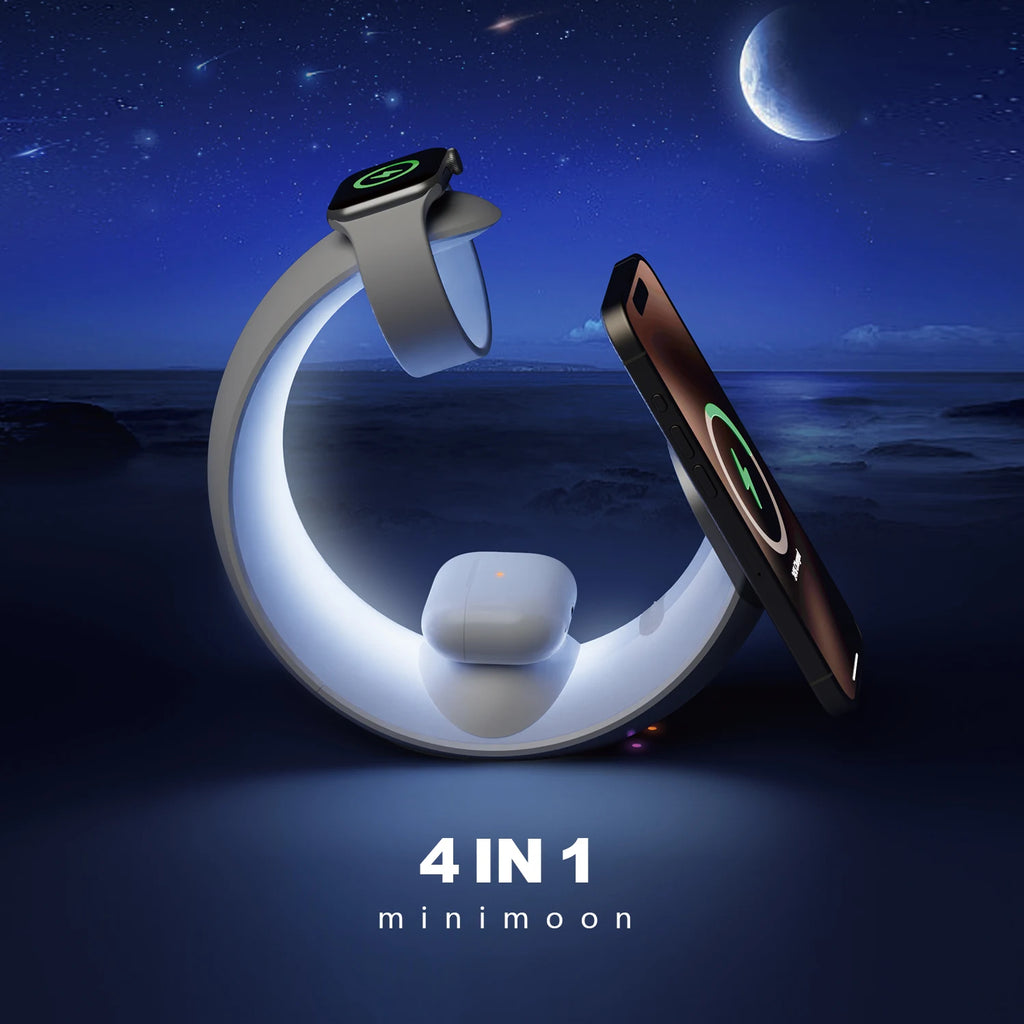 Productos Nuevos Multifunctional 15W Home RGB Touch Switch Ambient Lamps 4 in 1 Minimoon Magnetic Wireless Charger Dropshipping Tidesmit