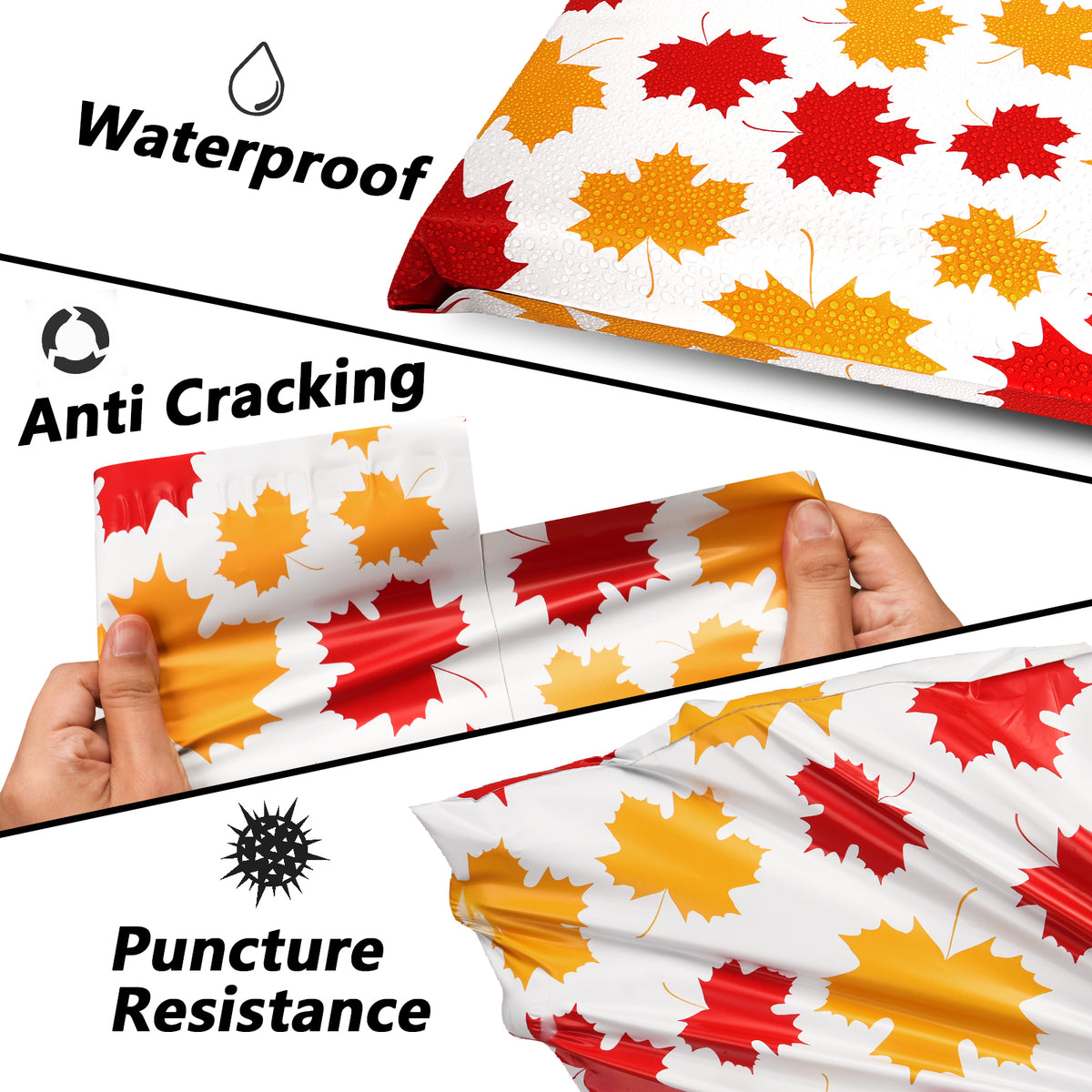 10x13 Inch Eco-Friendly 50pcs Maple Leaf Printed 2.5mil Poly Mailers Waterproof Tear-Resistant Self-Seal Shipping Bags Apparel