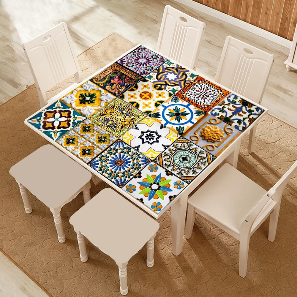 16pcs Retro Moroccan Style Tiles Kitchen Oil-poof & Waterproof Sticker Cupboard Bathroom Home Renovation Peel & Stick Wallpaper