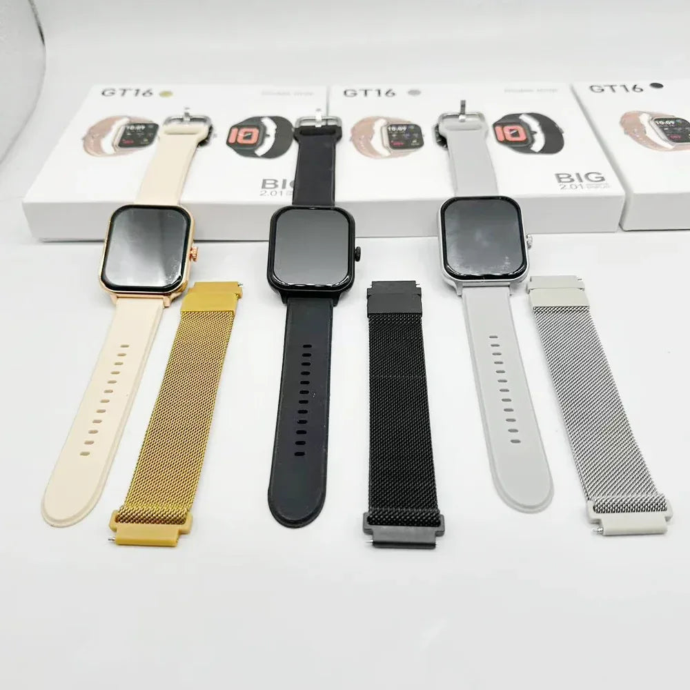 Montre Intelligente Smart Watch GT16 Set with Double Straps BT Call Sante Des Cardiofrequencemetre Fitness Tracker Montres - Tidesmit