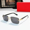 High Quality Rimless Glasses Luxury Men Branded Shades Women Vintage Fashion Frameless Designer Buffalo Horn Sunglasses