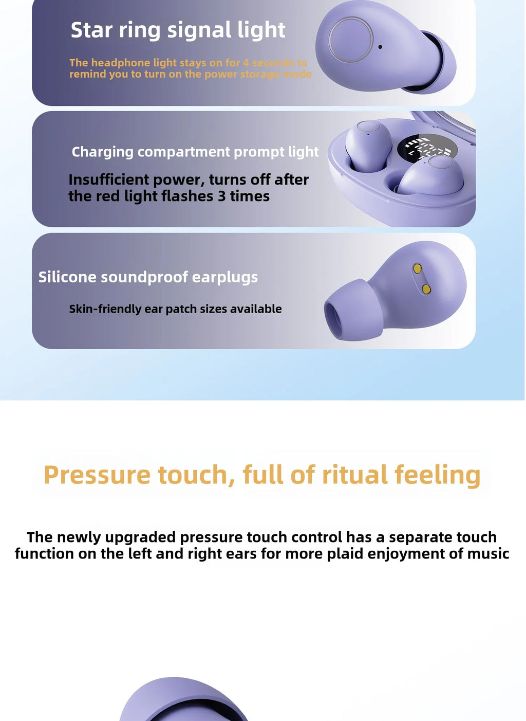 Mini Wireless for Bluetooth Earbuds Long Battery Life Noise Cancelling LED for Sleep/Work In-Ear Tidesmit