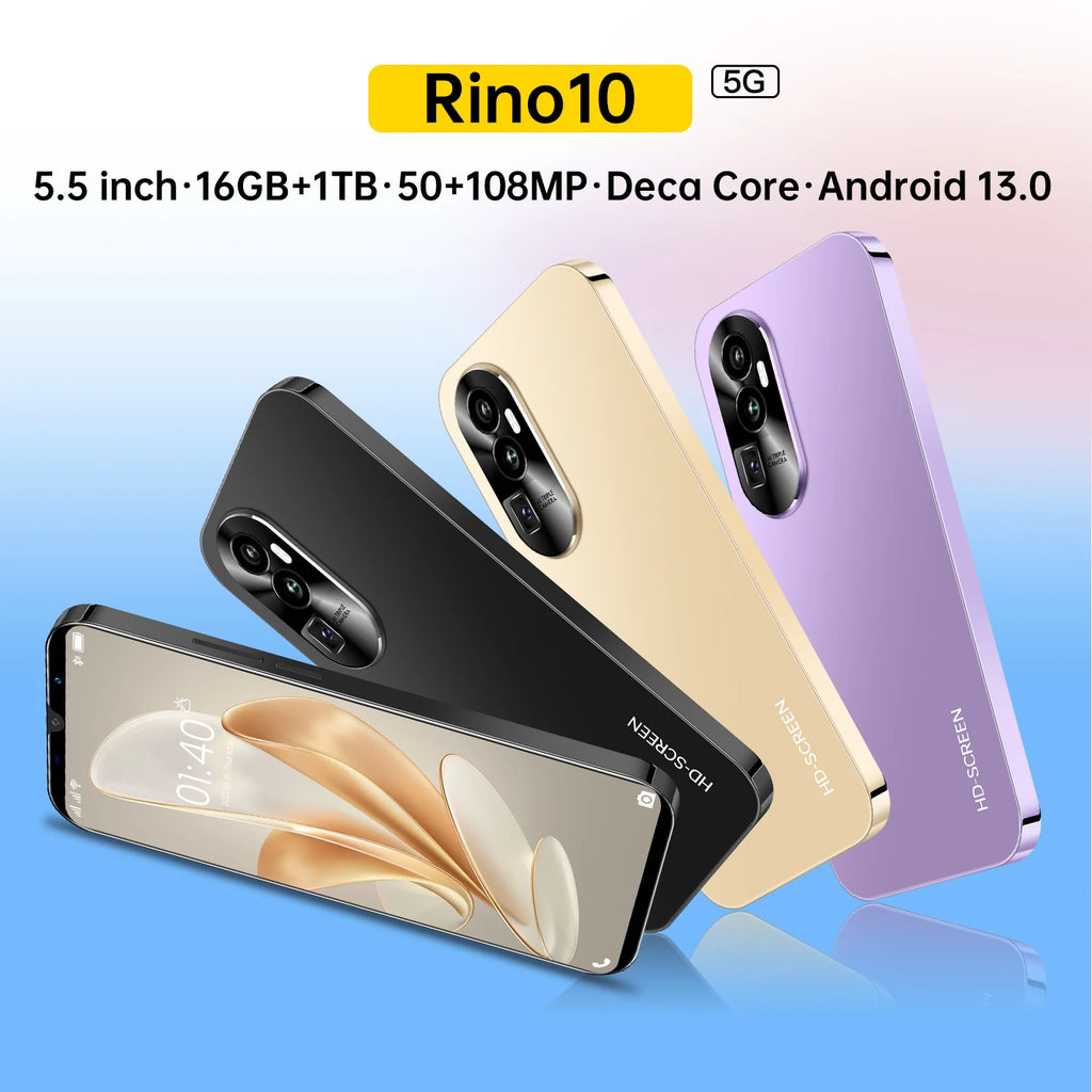Hot Selling Rino 10 5.5 Inch HD Smart Mobile Phone 1G+16G Android 108MP High Quality Mobile Phones - Tidesmit