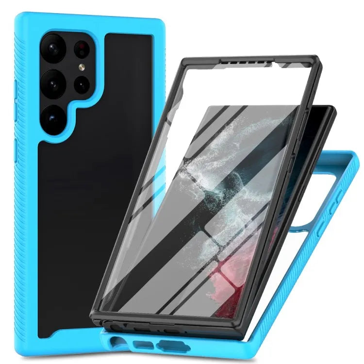 For Samsung Galaxy S23 Ultra PC TPU Hybrid Cover Full Protection PET Screen Protector Phone Case Baby Blue OPP Bag For Samsung Galaxy S23 Ultra Tidesmit