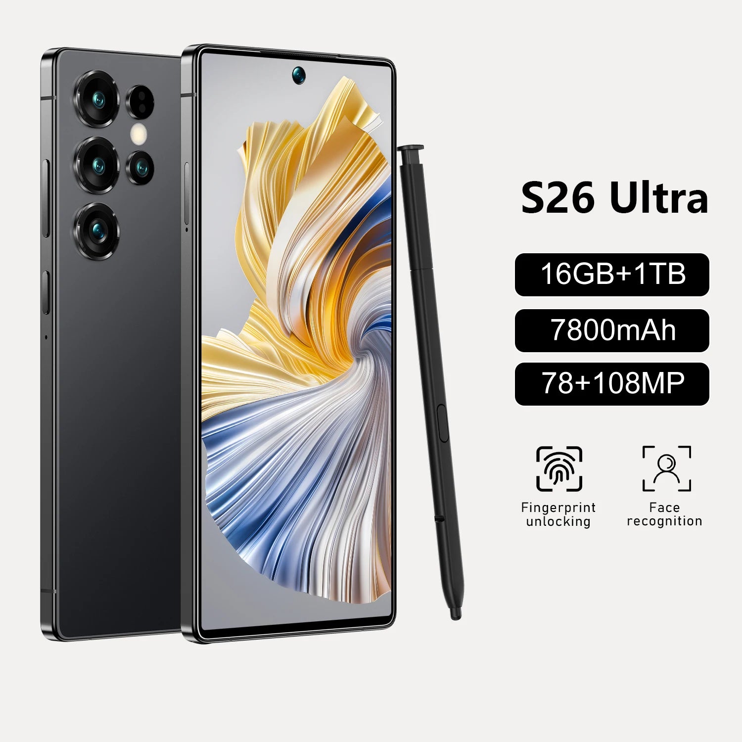 S26 Ultra 5G Smartphone: 16GB RAM, 1TB Storage, 7.3 Inch Display Black 16g 1TB Tidesmit