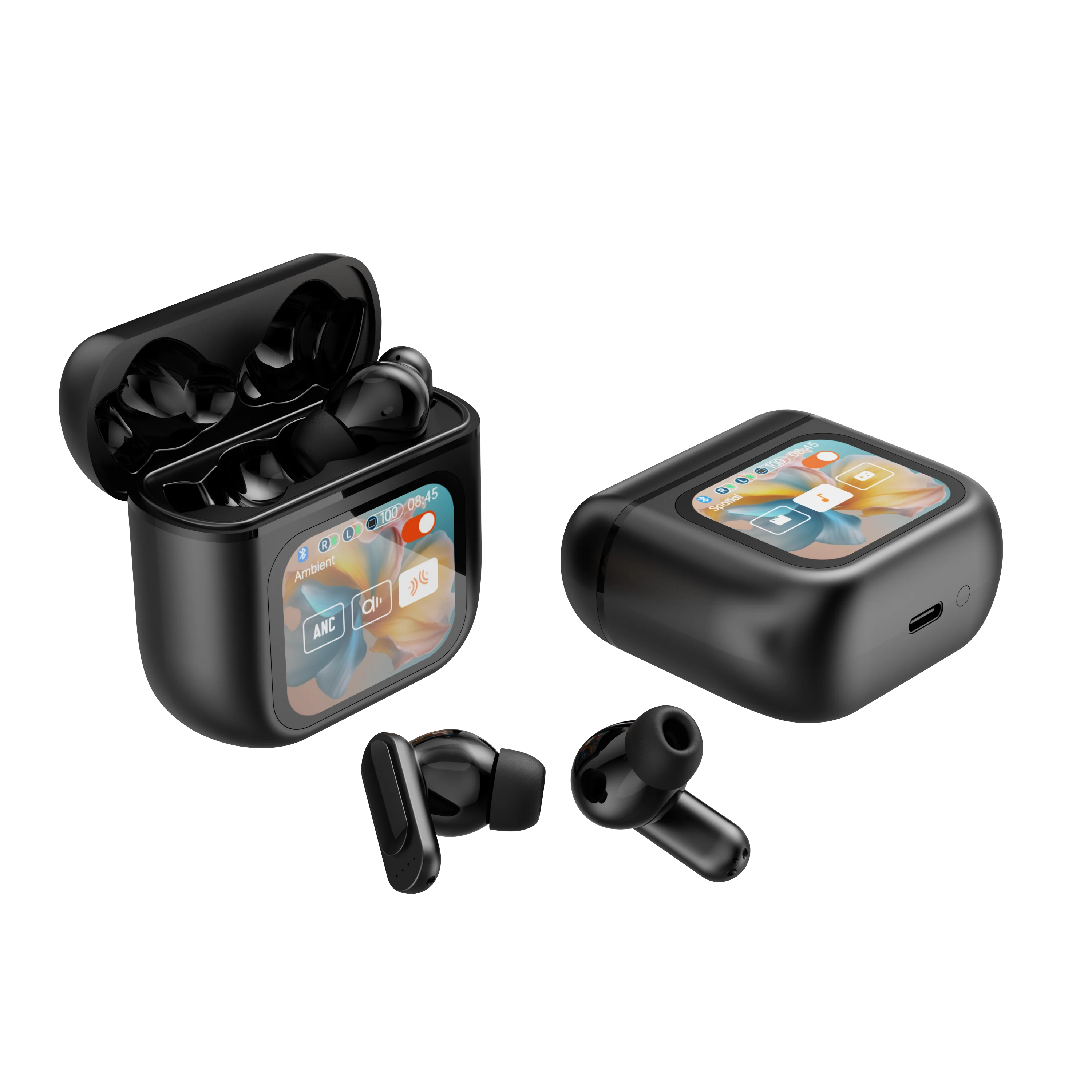 Newly Designed Anc Enc Tws Earphones with Digital LCD Touch Screen Wireless in Ear Headphones, Generation Pod TWS Earbuds Tidesmit