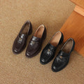 Women Top Grain Lambskin Round Toe Fleece Lined Loafers Spring 2026 Camellia Print High Heel Chunky Heel Pumps Luxury Designer