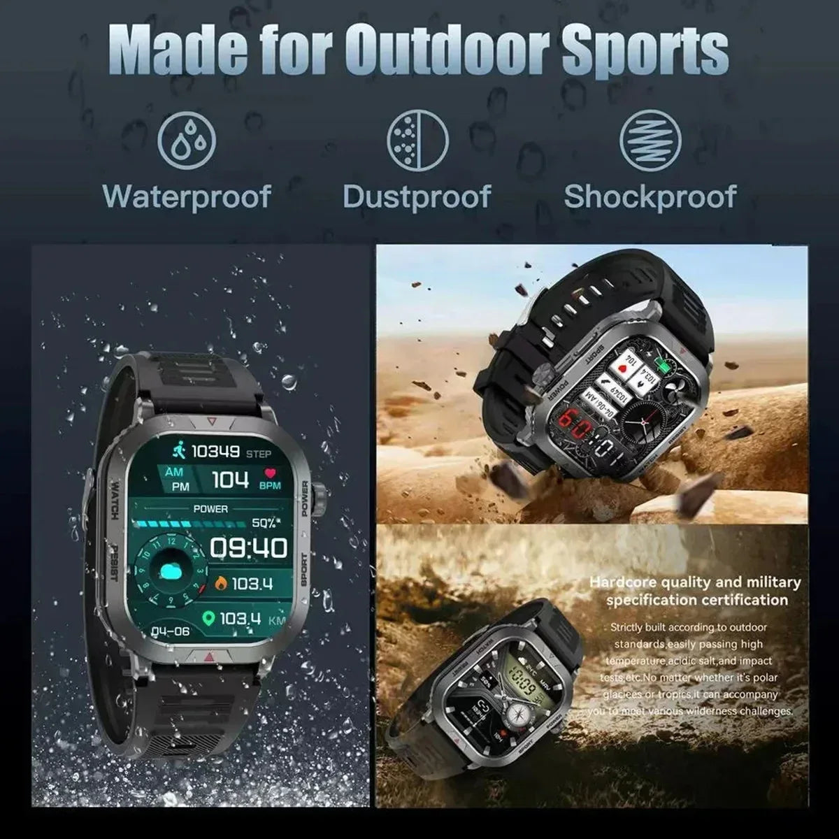 2025 New Outdoor Sport Smartwatch ZW66 2.01 Square Screen 300mAh Battery Health Heart Rate Monitoring Waterproof iOS Compatible - Tidesmit
