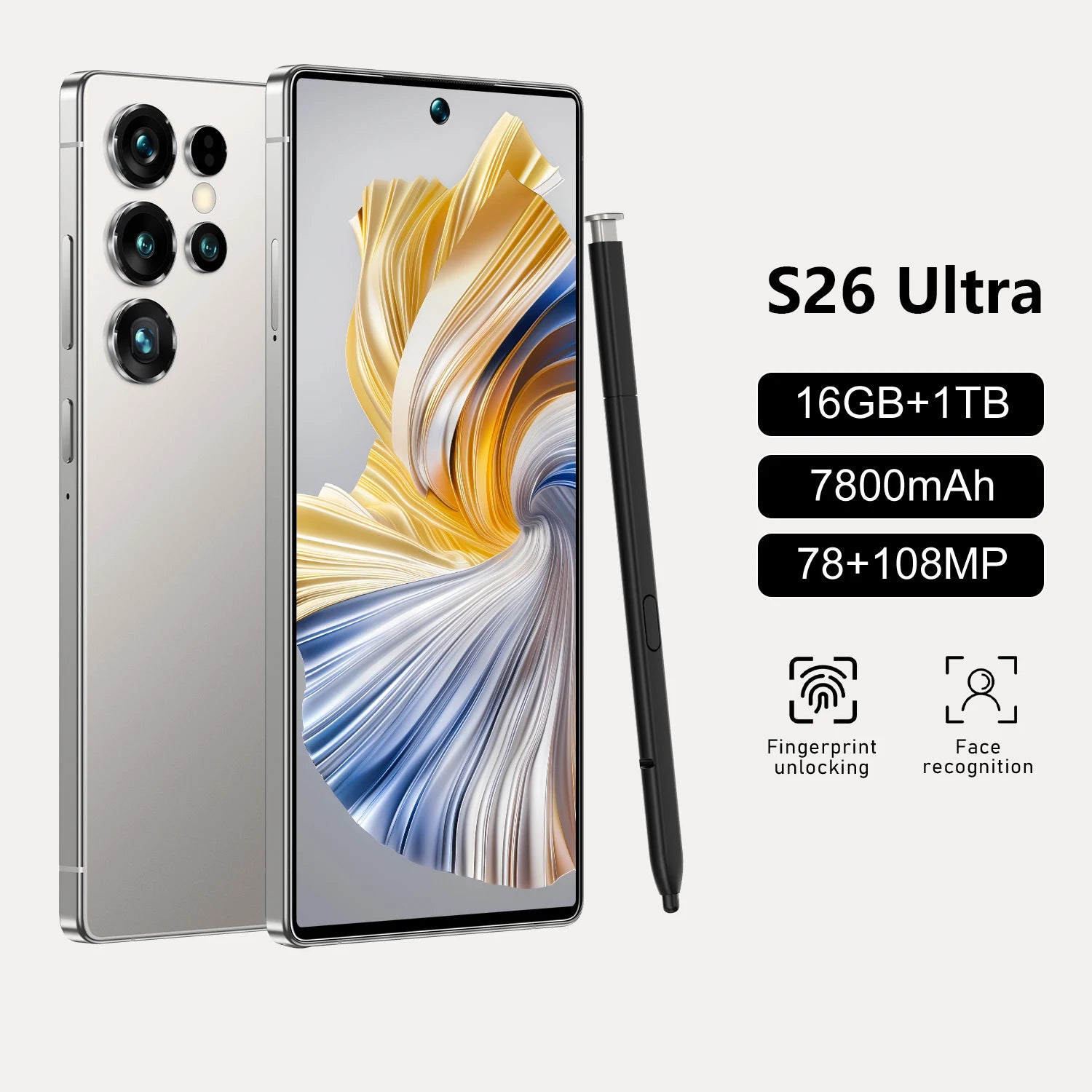 5G Smartphone with 7.3-inch HD Display, 1TB Storage, and 16GB RAM Gray 16g Tidesmit