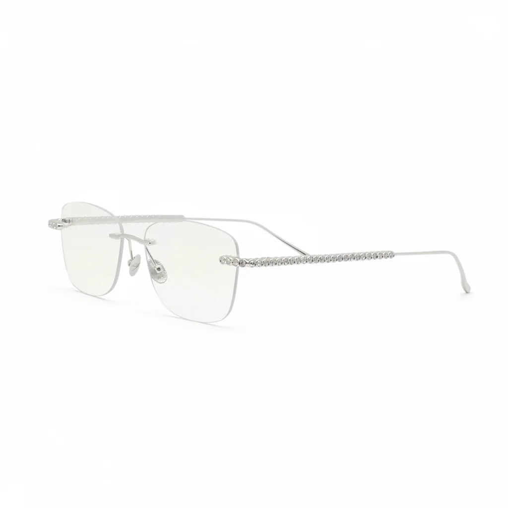 Latest Popular Design 925 Silver Diamond-Set Luxury Unisex Rimless Rectangle Glasses Lightweight Premium Quality