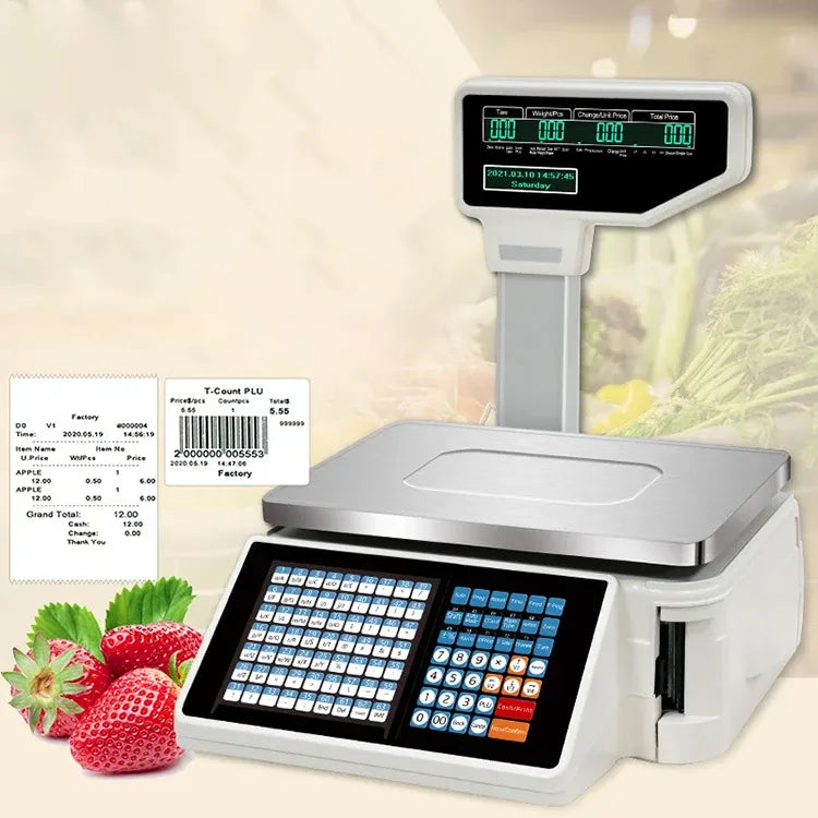 Electronic price printing scale with stainless platform and front keypad