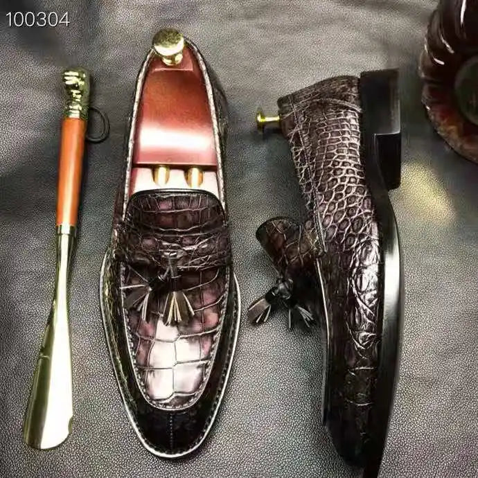Goodyear Welt Luxury Loafer Shoes for Men Genuine Crocodile Leather Formal Shoes Tassel Office Wear Men's Dress Shoes