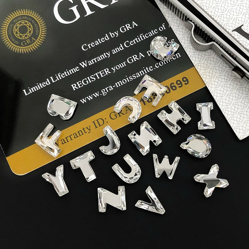Customizable GRA Certified A-Z White D VVS Lab Created Moissanite Fancy Color Play/Fire Alphabet Jewelry Loose Stone 0.8-1.5CT