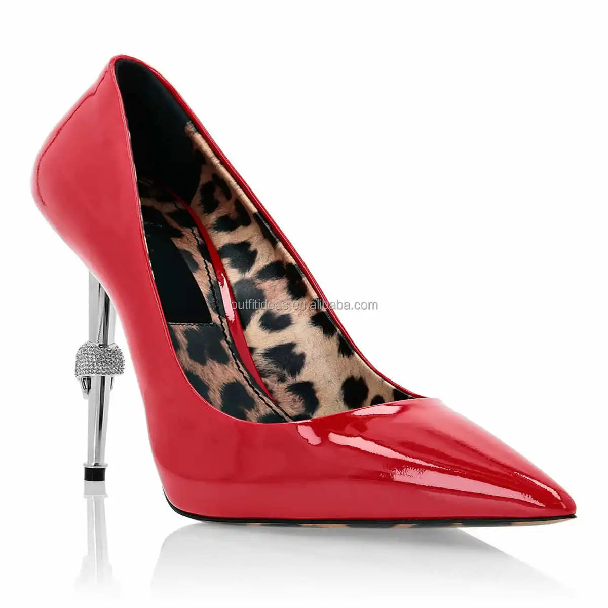 Top Quality Luxury Jewel Sandal Design 12cm Stiletto Heel Skull Heel Dappled Patent Leather Leopard Pumps Women Sexy Party Shoes