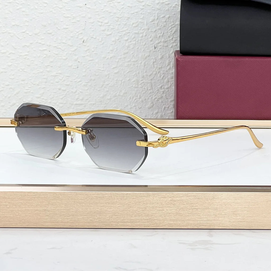 2026 New Luxury Titanium Frameless Polygon Casual Unisex Sunglasses UV400 Protection Outdoor Light Weight Gradient Gold Green