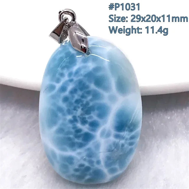Natural Blue Larimar Trendy Necklace Pendant Women Men Gift Beads 925 Sterling Silver Dominica Water Drop Crystal Stone Jewelry