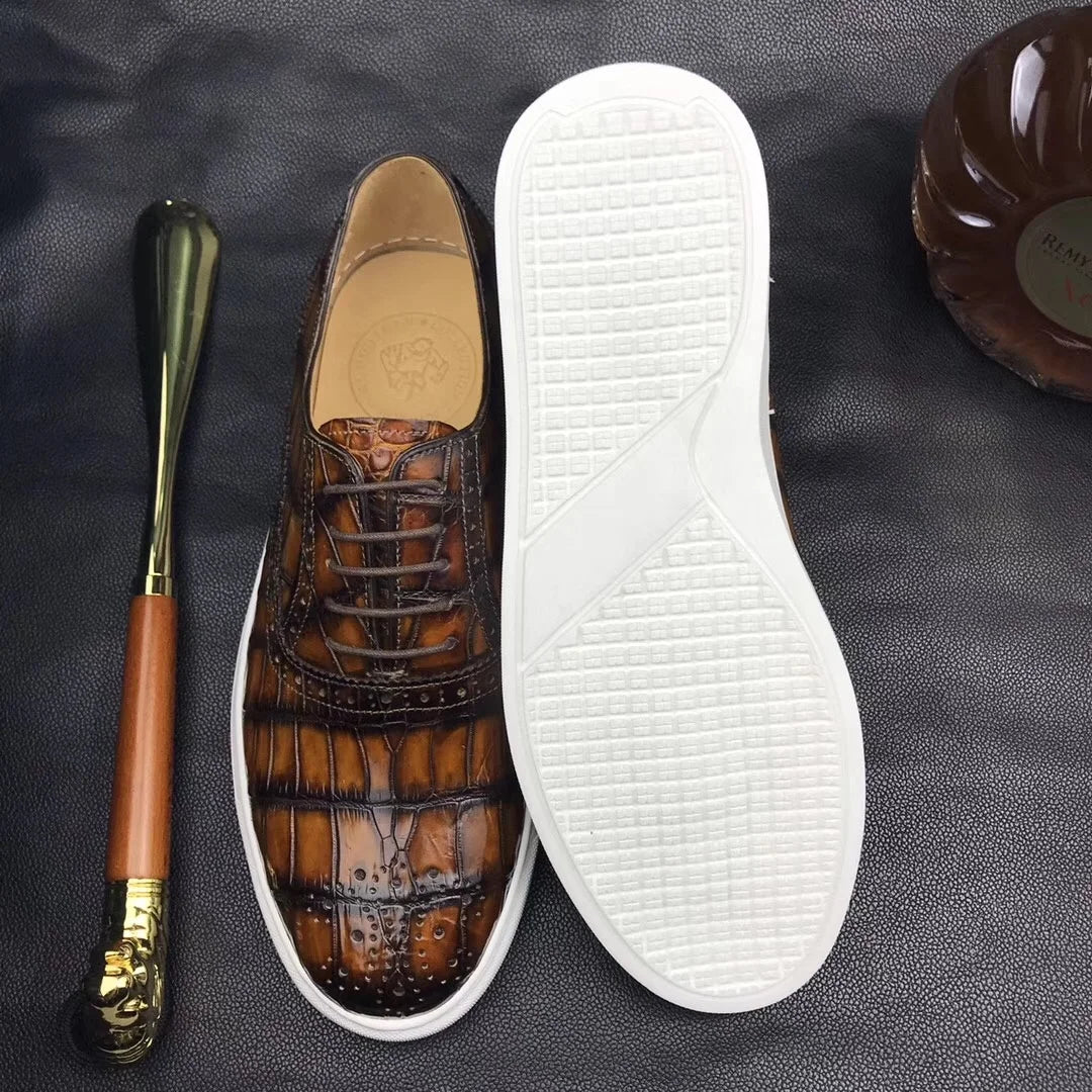 Top Grade Handmade Crocodile Leather Casual Shoes Men Custom Lace-up Luxury Men's Flat Shoes Fashion Sneakers Shoes for Men