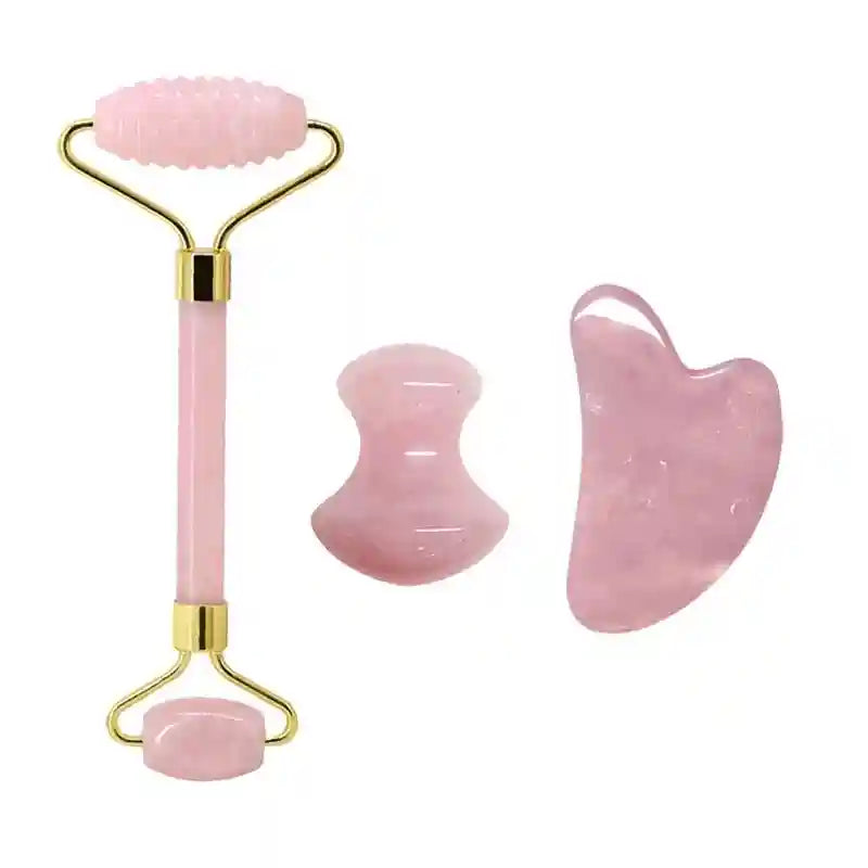 Rose Quartz Face Roller and Gua Sha Set - Premium Facial Massage Tool Massage Roller Type 3 Tidesmit