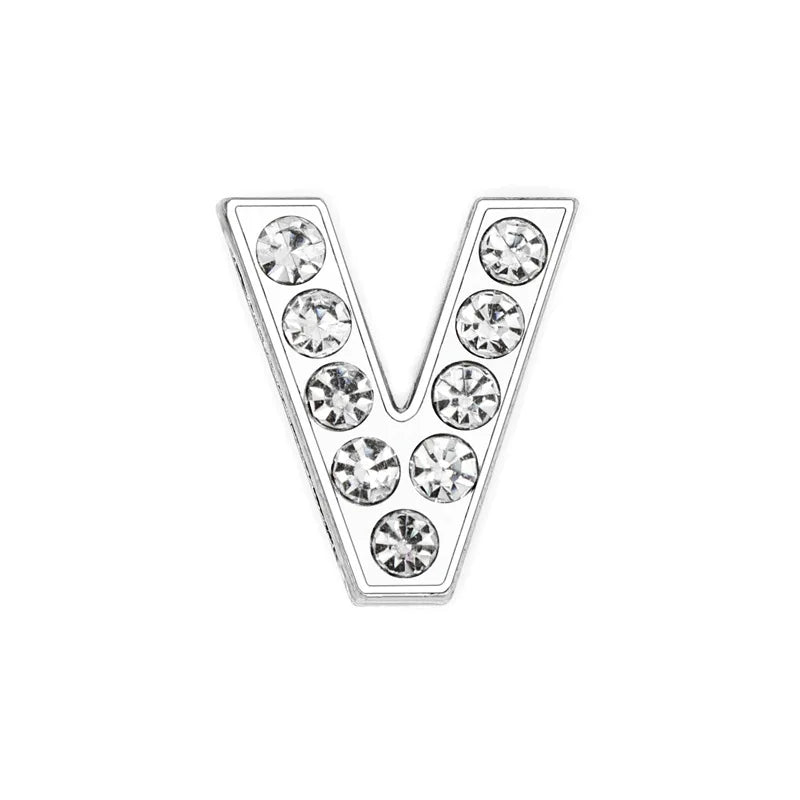 Silver letter V rhinestone slide charm for 8mm DIY pet collars to personalize your dog or cat's accessories.