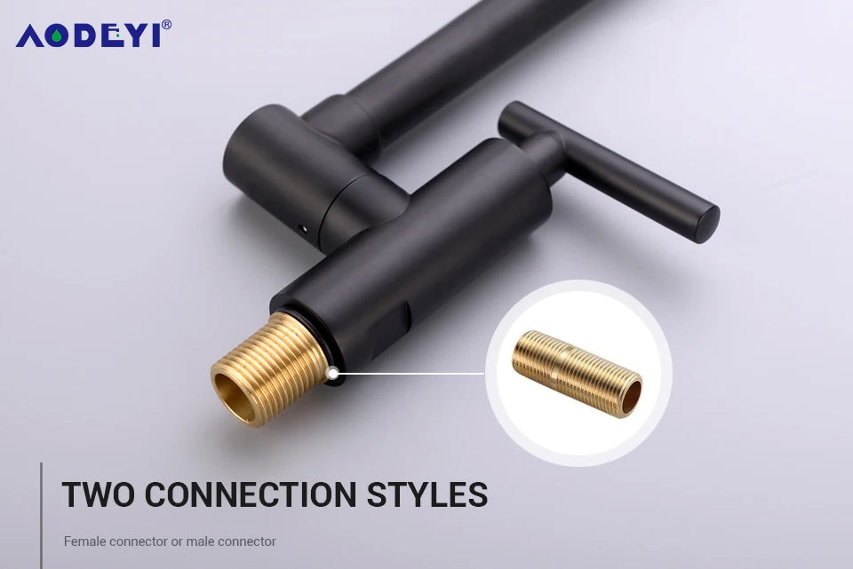 Brass Pot Filler Tap Wall Mounted Kitchen Sink Faucet Black Single Cold Taps Single Hole faucets 360 Rotate Folding Spout spigot