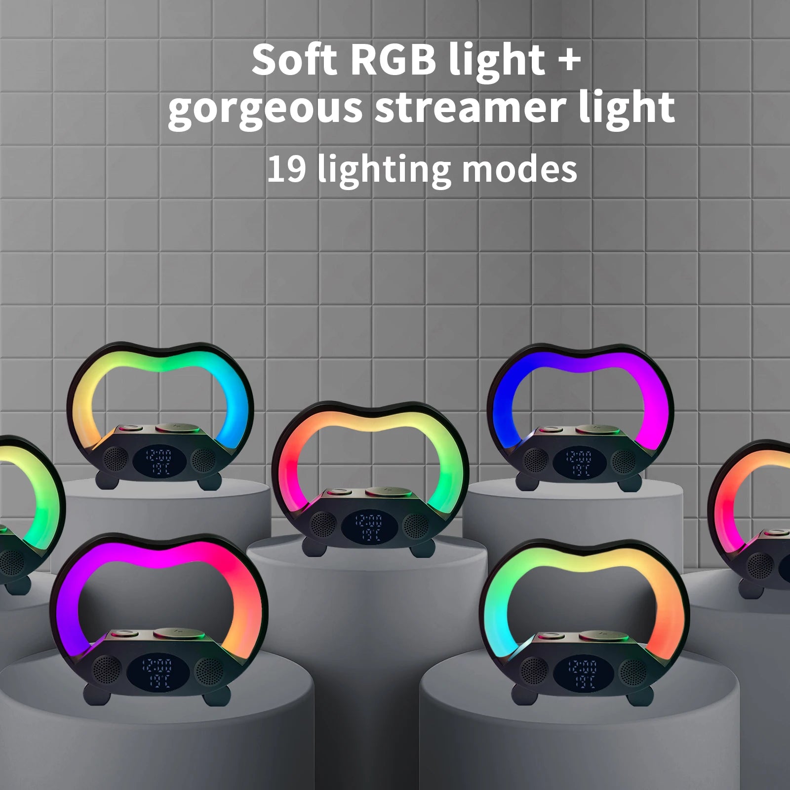 Charger Lamp G Shape Sound Ambient Smart Wireless Charging Night Light g Clock and Charger Tidesmit