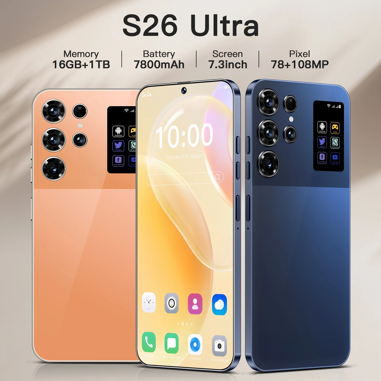 2025 S26 Ultra 5G Android 14 smartphone with 7.3-inch HD screen and 108MP camera, gallery view 5