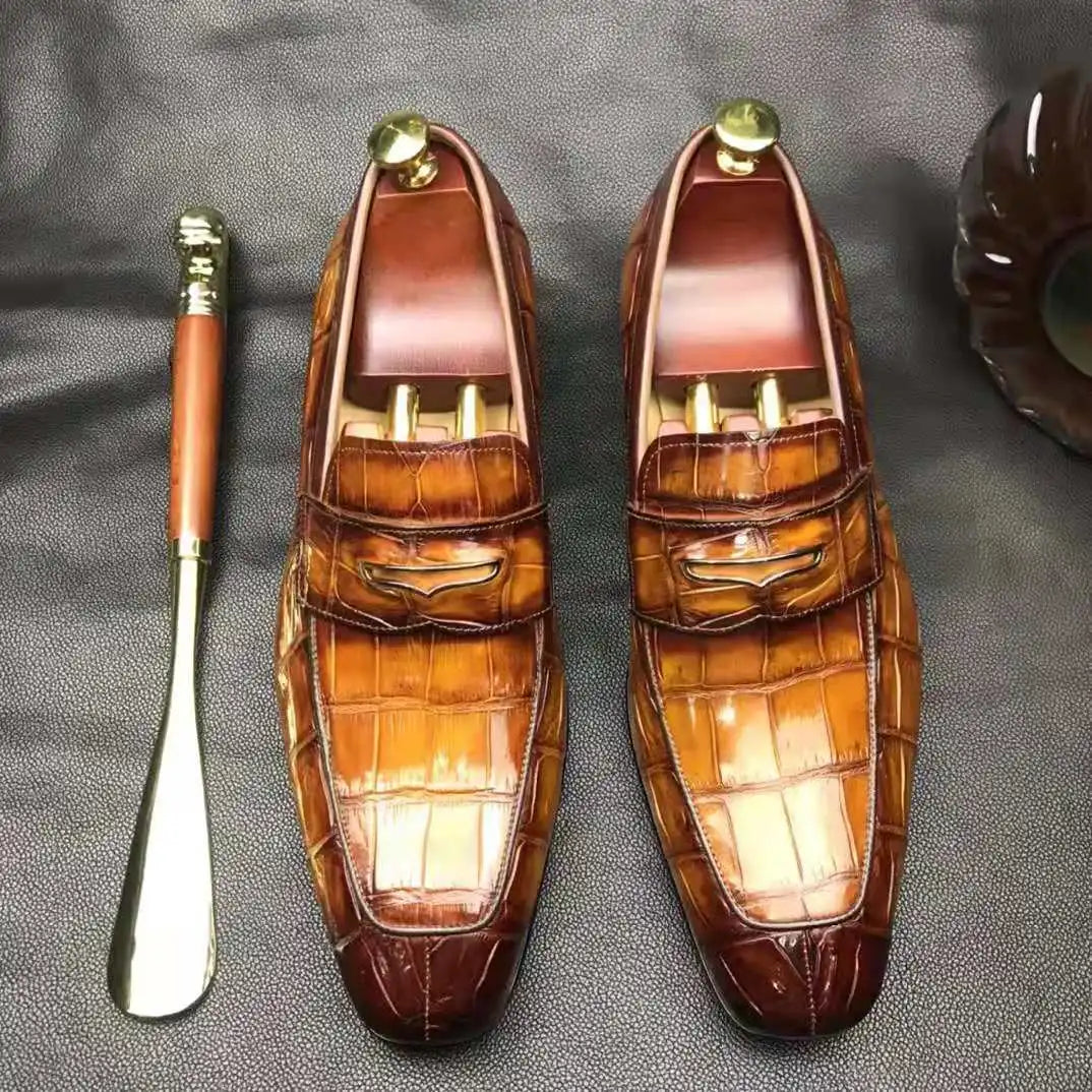 Goodyear Welt Luxury Penny Loafer Shoes for Men Genuine Alligator Leather Formal Shoes Man Office Crocodile Skin Dress Men Shoes