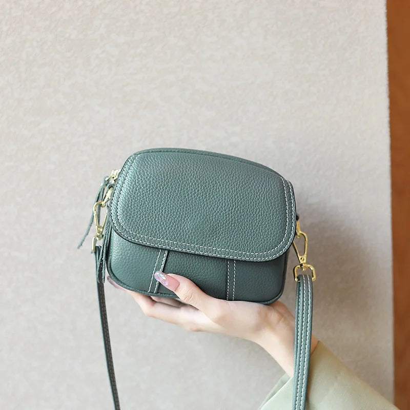 Retro Genuine Leather Underarm Shoulder Bag Mobile Phone Cross Bag Luxury Designer Mini Dress Waterproof Splicing Women Handbags