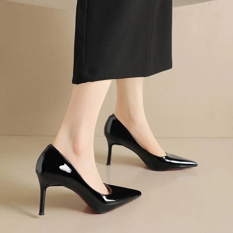 Women's Spring Slip-On Pumps Stiletto Heel Shoes Thin Heels 6-10cm Ultra-High Red Bottom Pointed Toe Professional 2026