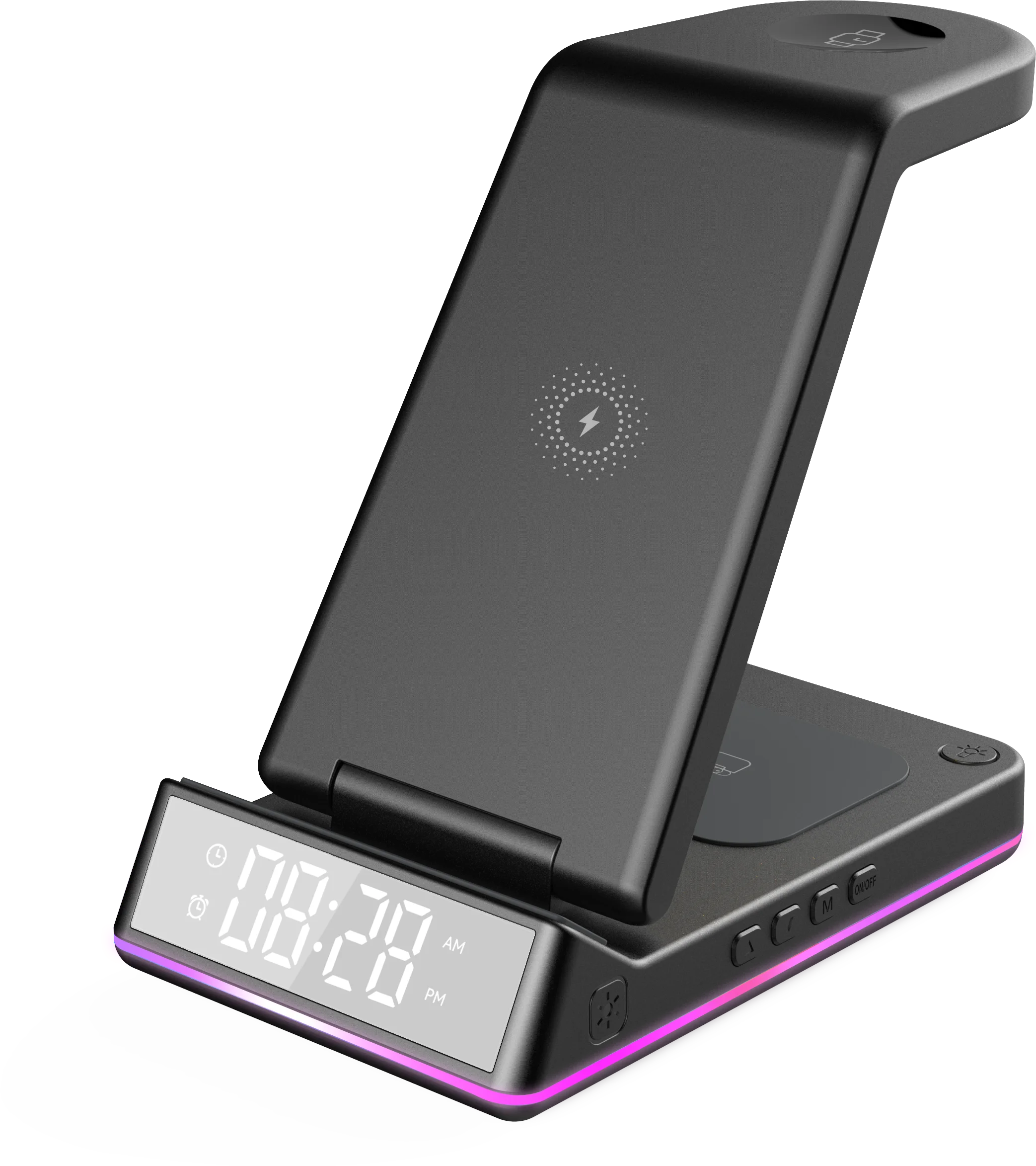 2024 Year Multifunctional Portable Phone Charger ABS LED Clock Universal Hot Multicolor Smart Alarm 10W 1.5A Black Wireless Tidesmit