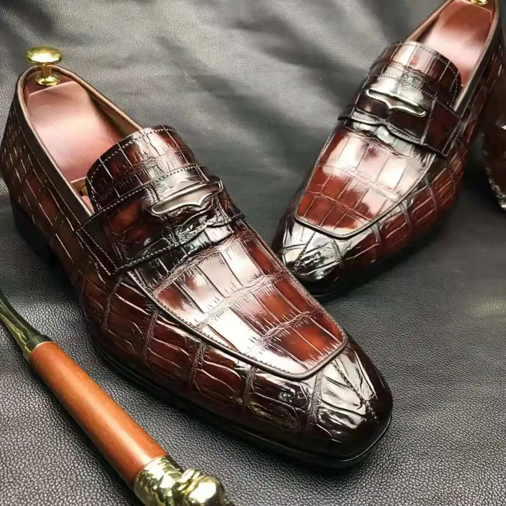 Goodyear Welt Luxury Penny Loafer Shoes for Men Genuine Alligator Leather Formal Shoes Man Office Crocodile Skin Dress Men Shoes
