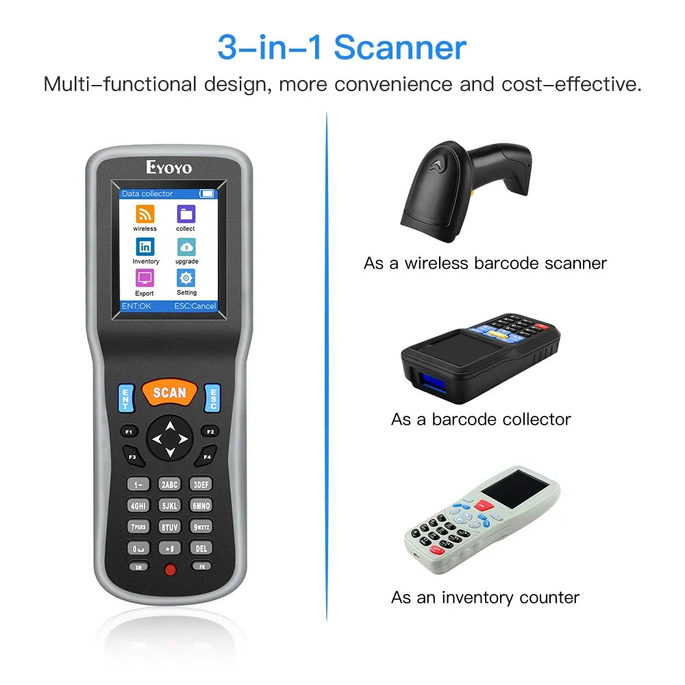Handheld barcode scanner with wireless scanning, data collecting, and inventory counter functions