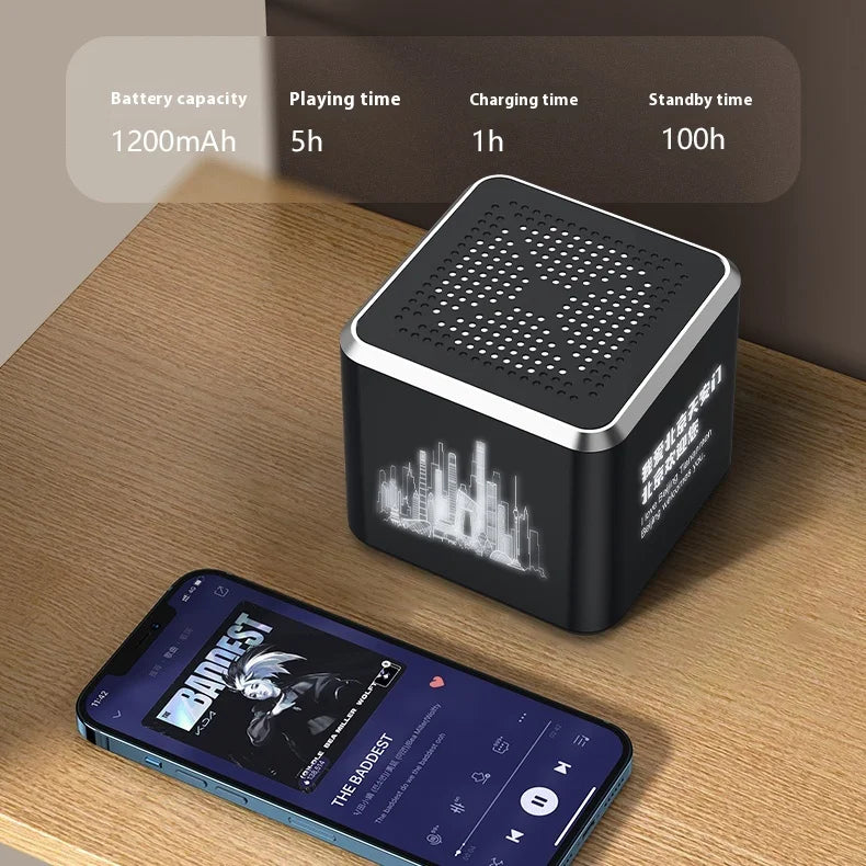 Bluetooth Speaker -Mini Cultural and Creative BT Speaker Four Custom Sided Luminous Pattern Portable Music Box Audio Player Promotional Gift