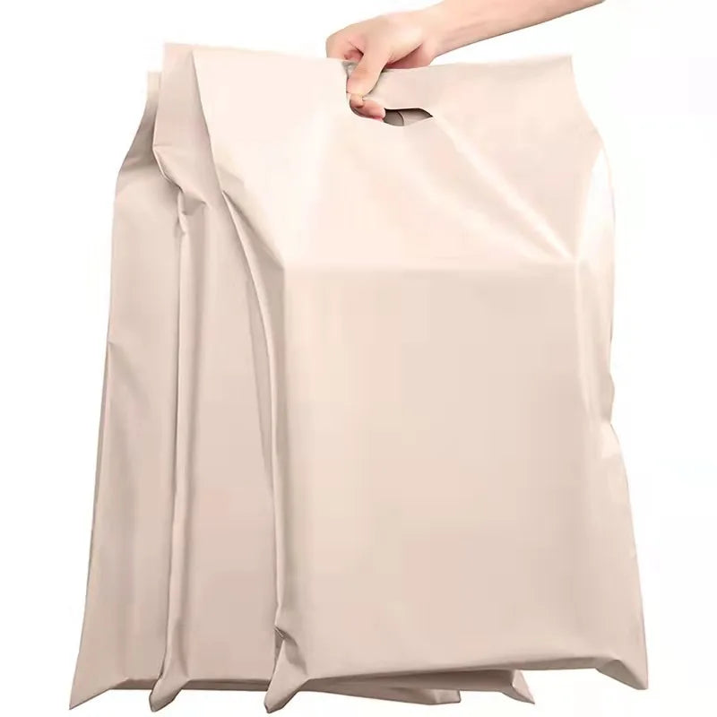 Custom Logo High Quality Express Minimalism Envelope Handle Mailing Bags with Handle Poly Square Polybag Beige Courier Packaging