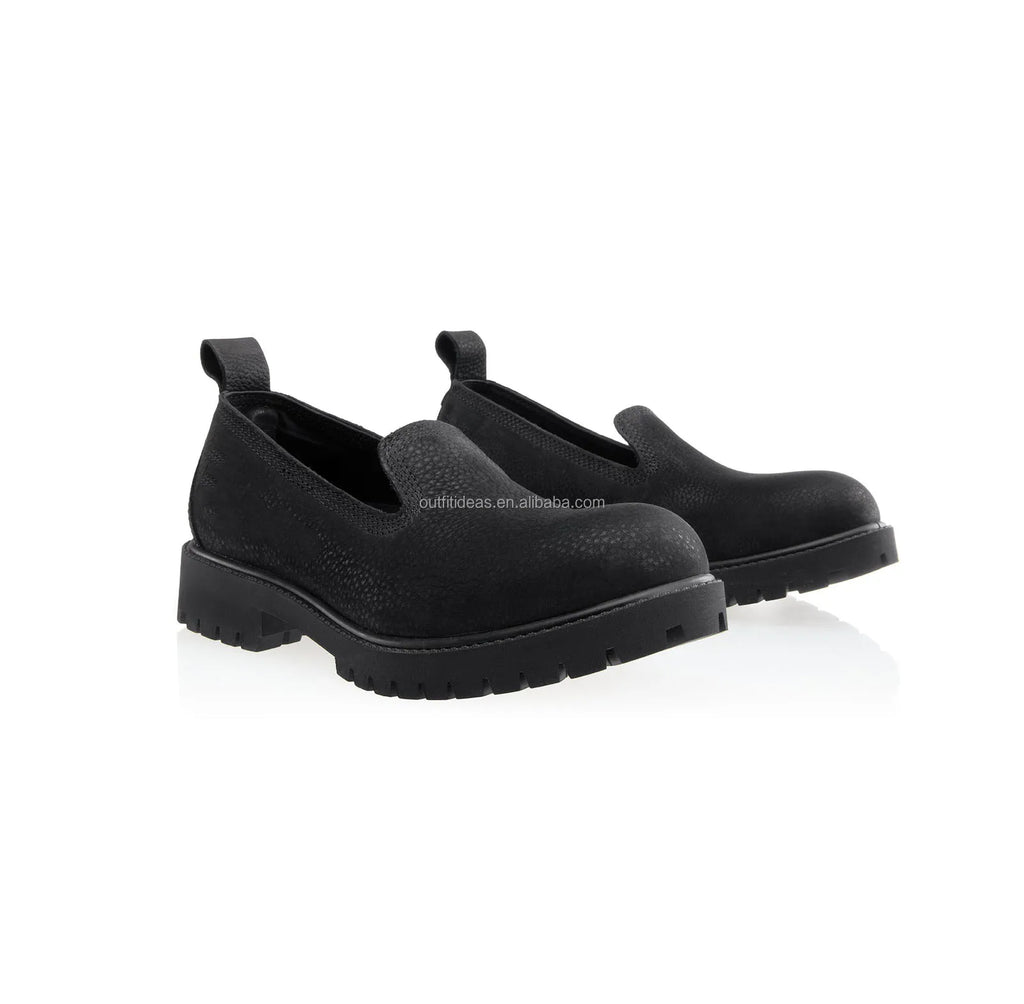 Unisex Men Women 100% Leather Loafers Round Toe Wedding Beach Embossed Cobranding Men Slip on Loafer Black Premium Slip-On Shoe